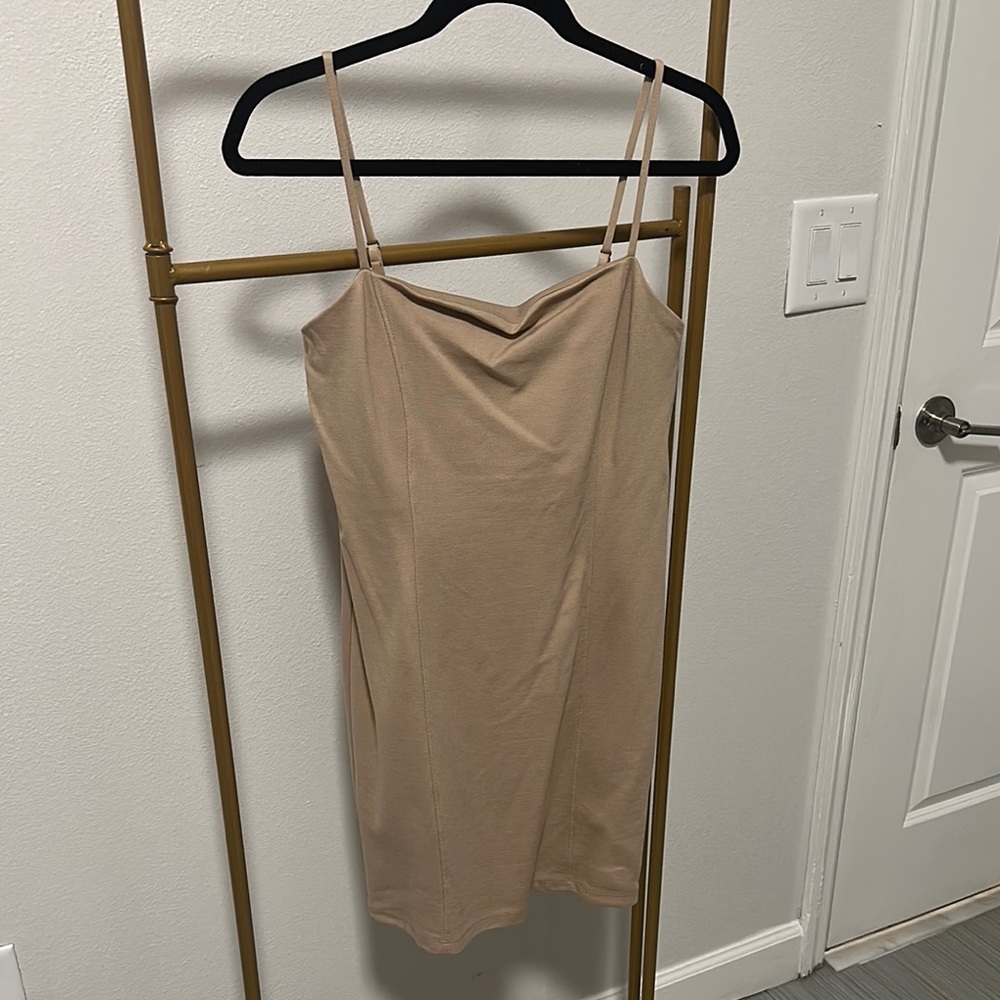 Elegant Tan Spaghetti Strap Dress